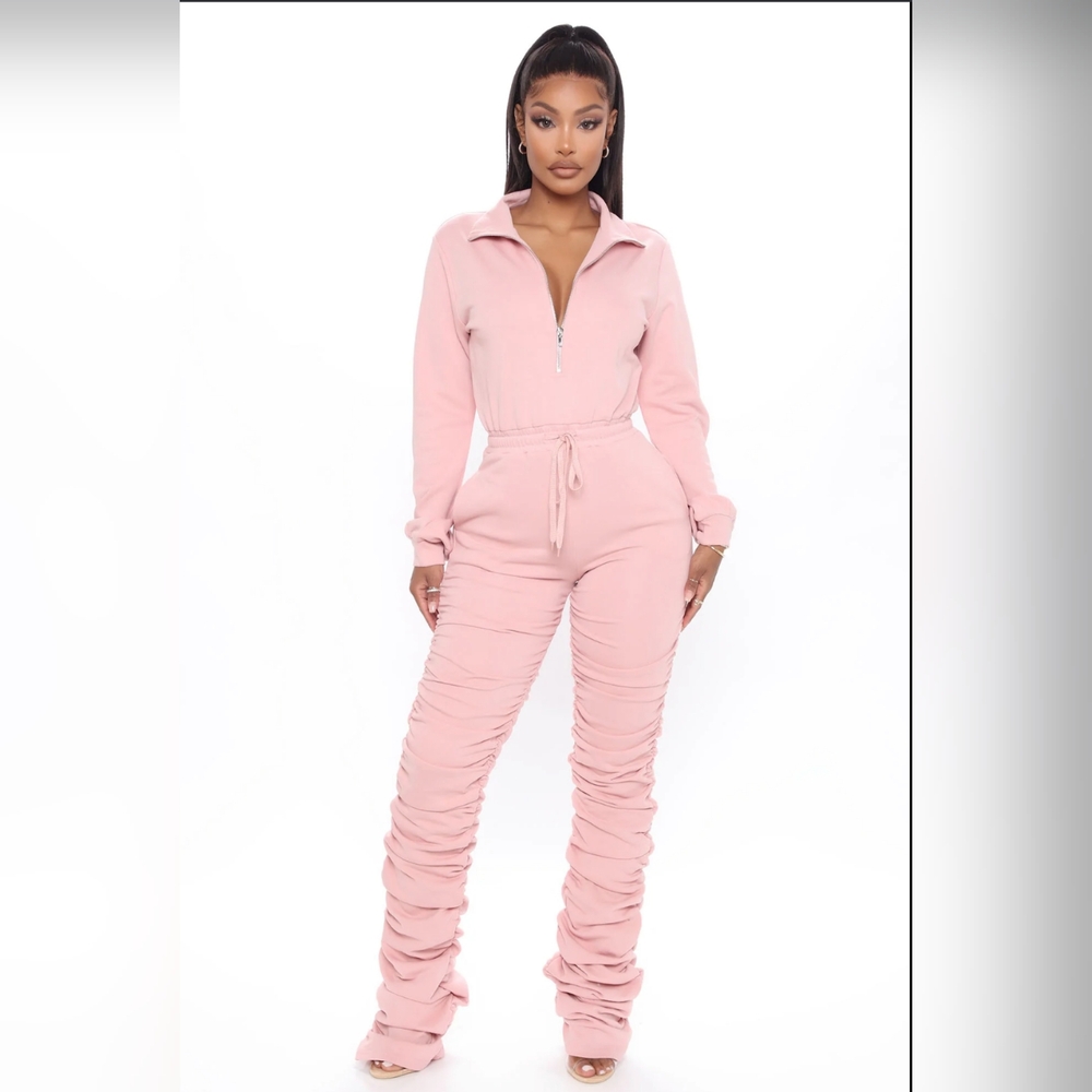 Fashion Nova Perfect Escape High Lounge Jumpsuit Mauve Lg